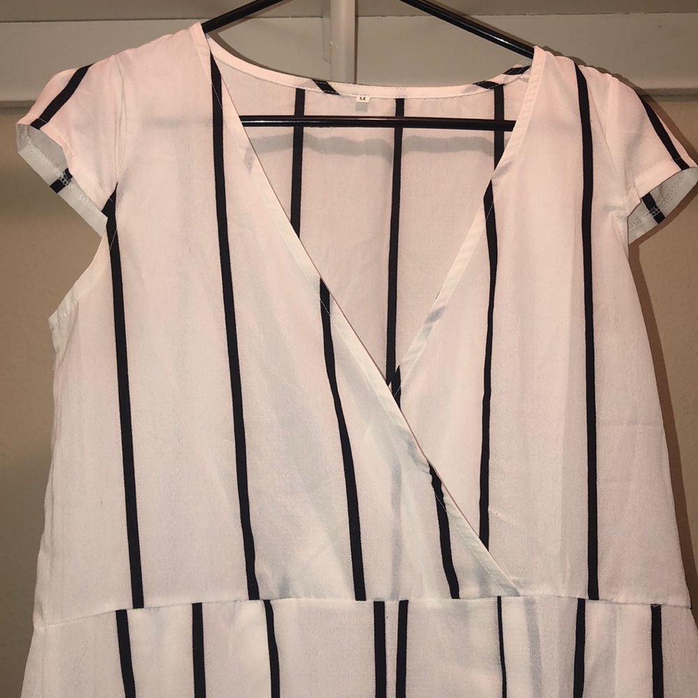White and black striped Romper